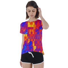 Geometric Pattern Fluorescent Colorful Short Sleeve Open Back Tee