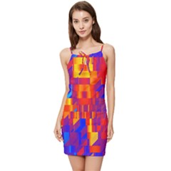 Geometric Pattern Fluorescent Colorful Summer Tie Front Dress