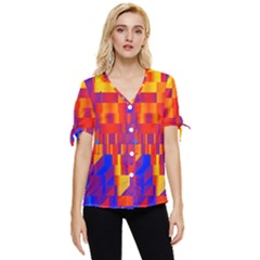 Geometric Pattern Fluorescent Colorful Bow Sleeve Button Up Top by Jancukart