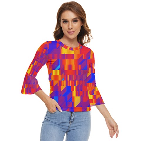 Geometric Pattern Fluorescent Colorful Bell Sleeve Top by Jancukart