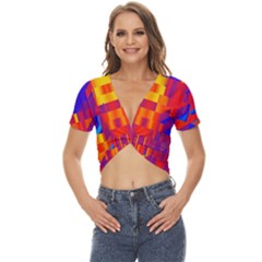 Geometric Pattern Fluorescent Colorful Twist Front Crop Top by Jancukart