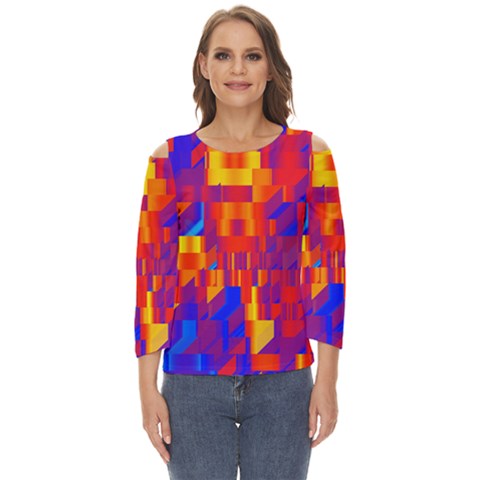 Geometric Pattern Fluorescent Colorful Cut Out Wide Sleeve Top by Jancukart