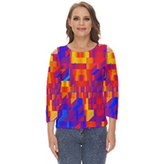 Geometric Pattern Fluorescent Colorful Cut Out Wide Sleeve Top