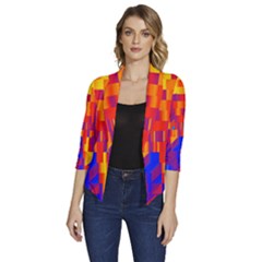 Geometric Pattern Fluorescent Colorful Women s Draped Front 3/4 Sleeve Shawl Collar Jacket