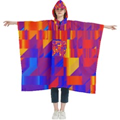 Geometric Pattern Fluorescent Colorful Women s Hooded Rain Ponchos