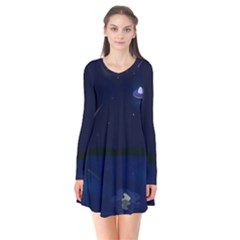 Alien Navi Long Sleeve V-neck Flare Dress by nateshop