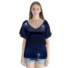 Alien Navi V-neck Flutter Sleeve Top by nateshop