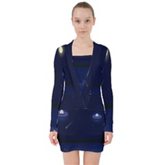 Alien Navi V-neck Bodycon Long Sleeve Dress by nateshop