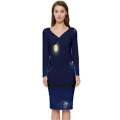 Alien Navi Long Sleeve V-neck Bodycon Dress  by nateshop