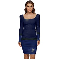 Alien Navi Women Long Sleeve Ruched Stretch Jersey Dress by nateshop