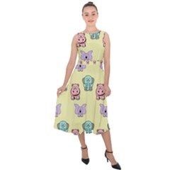 Animals-17 Midi Tie-back Chiffon Dress by nateshop