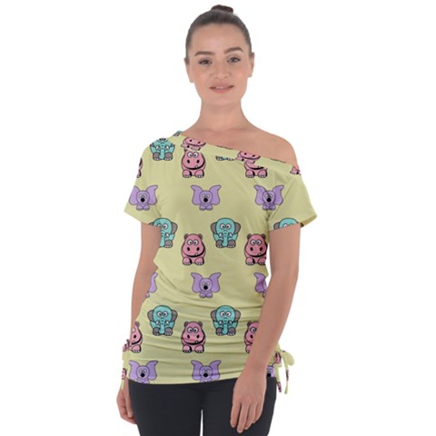 Animals-17 Off Shoulder Tie-up Tee by nateshop