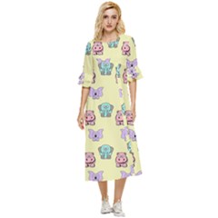 Animals-17 Double Cuff Midi Dress by nateshop