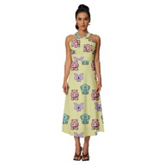 Animals-17 Sleeveless Cross Front Cocktail Midi Chiffon Dress by nateshop