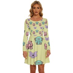 Animals-17 Long Sleeve Wide Neck Velvet Dress by nateshop