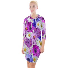 Blossoms-yellow Quarter Sleeve Hood Bodycon Dress by nateshop