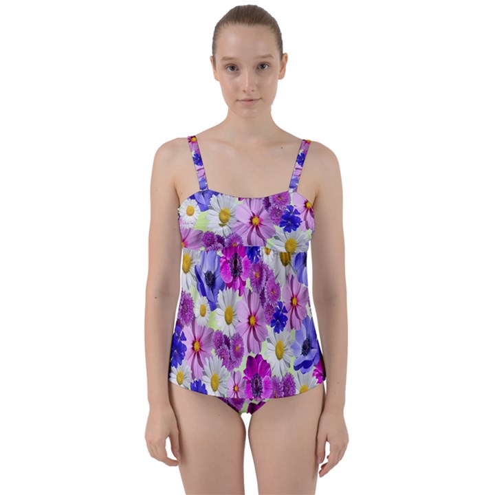 Blossoms-yellow Twist Front Tankini Set