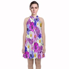 Blossoms-yellow Velvet Halter Neckline Dress  by nateshop