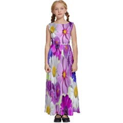 Blossoms-yellow Kids  Satin Sleeveless Maxi Dress by nateshop