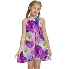 Blossoms-yellow Kids  Halter Collar Waist Tie Chiffon Dress by nateshop