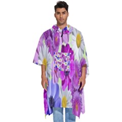 Blossoms-yellow Men s Hooded Rain Ponchos