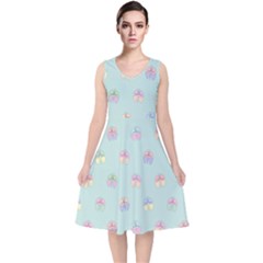 Butterfly-15 V-neck Midi Sleeveless Dress  by nateshop