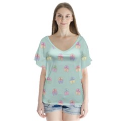 Butterfly-15 V-neck Flutter Sleeve Top by nateshop