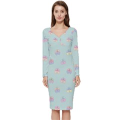 Butterfly-15 Long Sleeve V-neck Bodycon Dress  by nateshop