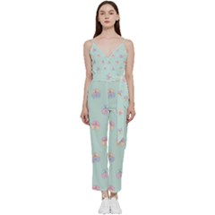 Butterfly-15 V-neck Spaghetti Strap Tie Front Jumpsuit by nateshop