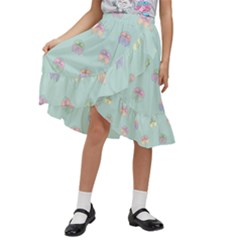 Butterfly-15 Kids  Ruffle Flared Wrap Midi Skirt