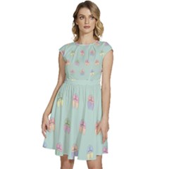 Butterfly-15 Cap Sleeve High Waist Dress by nateshop