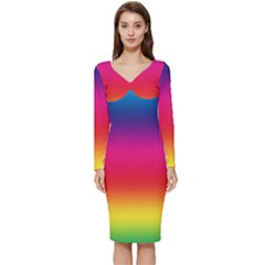 Spectrum Long Sleeve V-neck Bodycon Dress  by nateshop