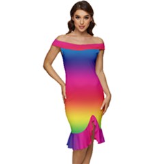 Spectrum Off Shoulder Ruffle Split Hem Bodycon Dress by nateshop