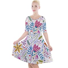 Flowers-484 Quarter Sleeve A-line Dress