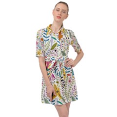 Flowers-484 Belted Shirt Dress by nateshop