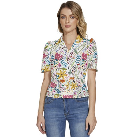 Flowers-484 Puffed Short Sleeve Button Up Jacket by nateshop