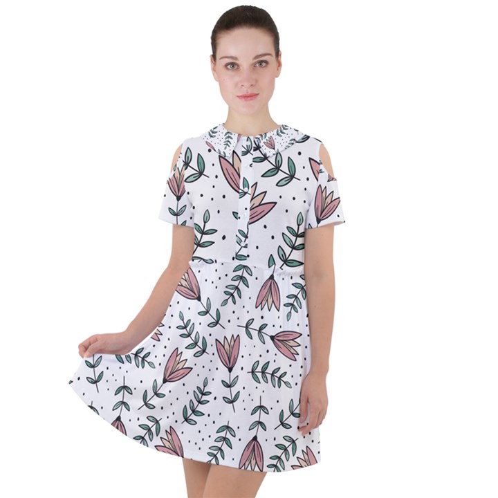 Flowers-49 Short Sleeve Shoulder Cut Out Dress 