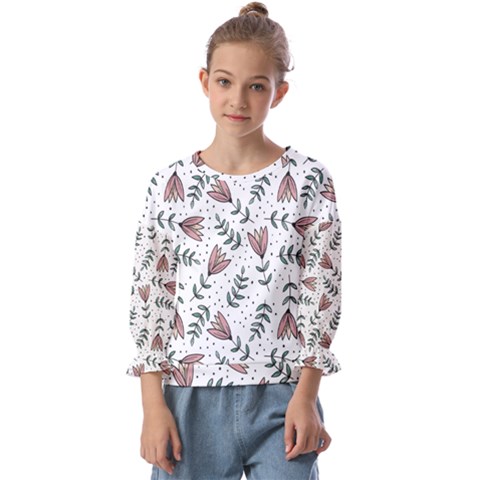 Flowers-49 Kids  Cuff Sleeve Top by nateshop