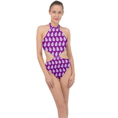 Ladybug Vector Geometric Tile Pattern Halter Side Cut Swimsuit by GardenOfOphir