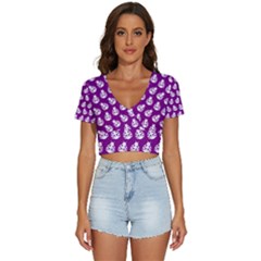 Ladybug Vector Geometric Tile Pattern V-neck Crop Top by GardenOfOphir