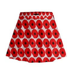 Red Peony Flower Pattern Mini Flare Skirt by GardenOfOphir