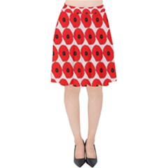 Red Peony Flower Pattern Velvet High Waist Skirt by GardenOfOphir