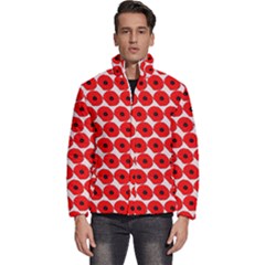 Red Peony Flower Pattern Men s Puffer Bubble Jacket Coat by GardenOfOphir