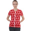 Red Peony Flower Pattern Short Sleeve Zip Up Jacket View1