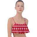 Red Peony Flower Pattern Frill Bikini Top View1