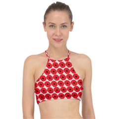 Red Peony Flower Pattern Racer Front Bikini Top by GardenOfOphir