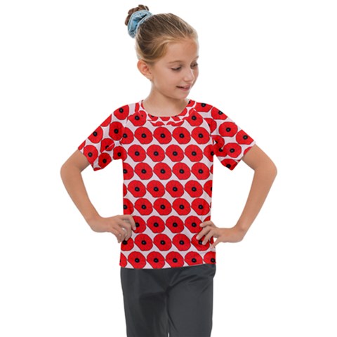 Red Peony Flower Pattern Kids  Mesh Piece Tee by GardenOfOphir