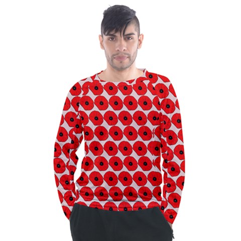 Red Peony Flower Pattern Men s Long Sleeve Raglan Tee by GardenOfOphir