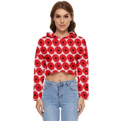 Red Peony Flower Pattern Women s Lightweight Cropped Hoodie by GardenOfOphir