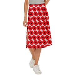 Red Peony Flower Pattern Midi Panel Skirt by GardenOfOphir